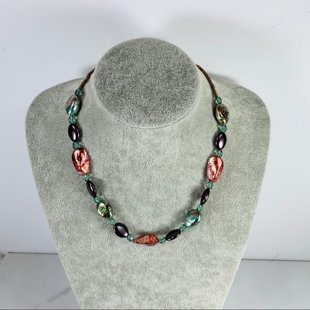 y2K Metallic Acid Dye Bead Necklace Teal Rust 18"
